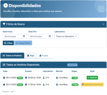 lista de disponibilidades
